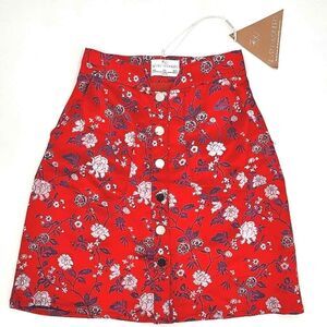 Seven Wonders China Doll Red Floral Satin High Waist Mini Skirt Women's Size 4